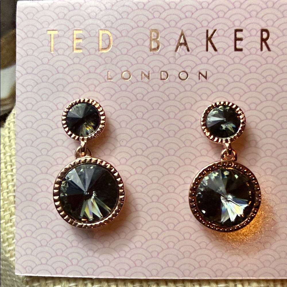 Ted Baker Black and Rose Gold Tone Drop Earrings
